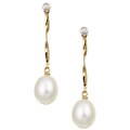 14k Gold FW Pearl and 1/10ct TDW Diamond Earrings (7 mm)