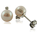 DaVonna Sterling Silver FW Pearl and 1/10ct TDW Diamond Earrings (8-8.5 mm)