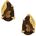 14k Yellow Gold Smokey Quartz Leaf-accent Studs