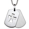 Stainless Steel Two-piece Laser Cutout Cross Dog Tag Necklace