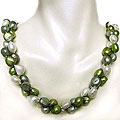 DaVonna Sterling Silver Double-row Green Pearl Necklace (8-9 mm)