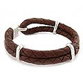 Mens Silver 'Desert Paths' Braided Leather Bracelet (Peru)