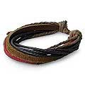 Leather 'Brown Red Riddles' Wristband Bracelet (Thailand)