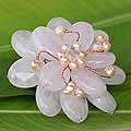 Stainless Steel 'Pink Azalea' Rose Quartz Brooch (Thailand)