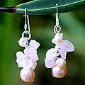 Silver 'Cloud Bouquet' Pearl/ Rose Quartz Earrings (Thailand)
