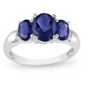 Sterling Silver Created Sapphire 3-stone Ring