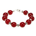 Silver Carnelian Agate Floral Bead Bracelet (Thailand)