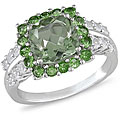 10k Gold Created Green Amethyst/ Tsavorite/ Created Sapphire Ring