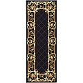 Hand-hooked Trellis Black Wool Rug (3' x 12')