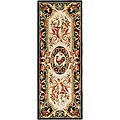 Hand-hooked Rooster Ivory/ Black Wool Runner (3' x 10')