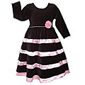 AnnLoren Girl's Black Velvet/ Pink Satin Holiday Dress