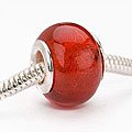 Glass/ Silver Foil Lampwork European-style Red 14-mm Charm Beads (Set of 2)