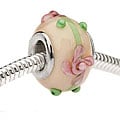 Glass Lampwork 14-mm Ivory/ Pink Flower European-style Charm Beads (Pack of 2)