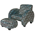 Trend Lab Blue Velour Zebra Print Chair and Ottoman Set