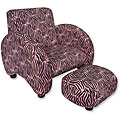 Trend Lab Pink Velour Zebra Print Modern Chair and Ottoman Set