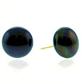 DaVonna 14k Gold Black Freshwater Pearl Stud Earrings (10-11 mm)