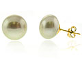 14k Yellow Gold Freshwater White Pearl Stud Earrings (11-12 mm)