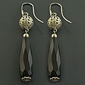 Stainless Steel Black Onyx Dangle Earrings (Italy)