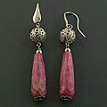 Stainless Steel Rhodochrosite Dangle Earrings (Italy)