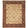 Heirloom Hand-knotted Ivory/ Blue Hand-spun Wool Rug (6' x 9')