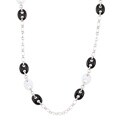 Sterling Silver Black Agate and White Jade Necklace