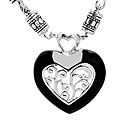 Ken Craft Sterling Silver Onyx Heart Necklace