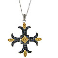 Sterling Silver Citrine/ Sapphire/ Diamond Cross Necklace