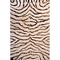 Handmade Alexa Zebra Brown Wool/ Faux Silk Highlights Rug (8'6 x 11'6)