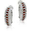 Glitzy Rocks Sterling Silver Garnet and Diamond Half Hoop Earrings