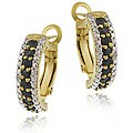 Glitzy Rocks 18k Gold/ Sterling Silver Sapphire/ Diamond Half Hoop Earrings