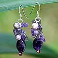 'Dream Girl' Pearl and Amethyst Cluster Earrings (Thailand)
