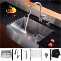 Kraus Stainless Steel Farmhouse Kitchen Sink, Faucet and Dispenser