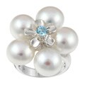 Sterling Silver FW Pearl and Blue Topaz Flower Ring (10-10.5 mm)
