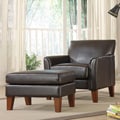 ETHAN HOME Uptown Dark Brown Faux Leather Chair and Ottoman