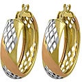 10k Tri-color Gold Diamond-cut Hoop Earrings