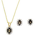 18k Gold over Sterling Silver Smokey Quartz/ Diamond Jewelry Set