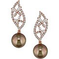 14k Gold Brown Tahitian Pearl/ 3/4ct TDW Diamond Earrings (G-H-I, I1) (9-10 mm)