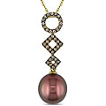 14k Gold Brown FW Pearl/ 1/6ct TDW Brown Diamond Necklace (9-9.5 mm)