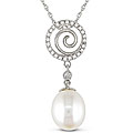 10k Gold 1/10ct TDW Diamond and Pearl Necklace (8-8.5 mm)