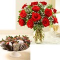 Pro Flowers One Dozen Red Roses with 12 Hand-Dipped Strawberries