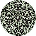 Hand-hooked Damask Sage/ Chocolate Wool Rug (5'6 Round)