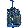 J World 18-inch Squares Blue Rolling Backpack