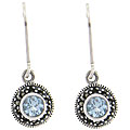Sterling Silver Blue Cubic Zirconia and Marcasite Earrings