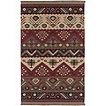 Hand-woven Red/Tan Southwestern Aztec Santa Fe Wool Flatweave Rug (2'6 x 8')