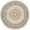 Hand-knotted Ivory Wool Aubusson Rug (8' Round)