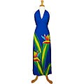 Hand-painted Bird of Paradise Long Royal Blue Dress (Indonesia)