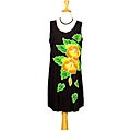 Long Black Dress with Hand Painted Gold Hibiscus Design