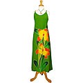 Hand-painted Orchid-print Long Green Dress (Indonesia)