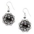 Sterling Silver Onyx and Hematite Filigree Flower Earrings