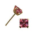 14k Yellow Gold Pink Cubic Zirconia Square Earrings